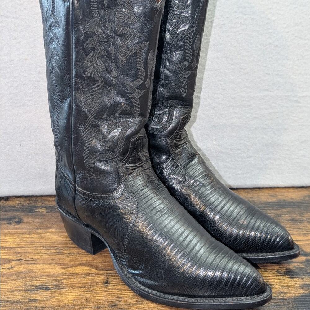 Tony Lama Mens Black Lizard 8.5 D CY811 Exotic Skin Cowboy Boots